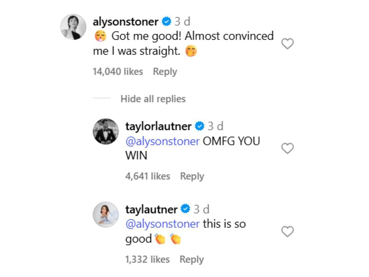 Alyson Stoner and Lautner's exchange on Instagram (Image via Instagram/ @taylorlautner)